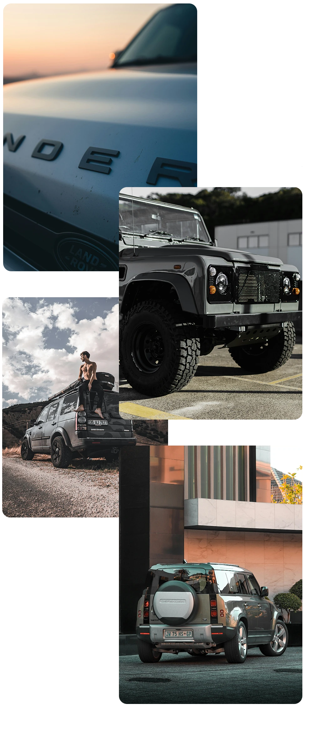 Various Land Rover models in different environments serviced by AJ 4X4 