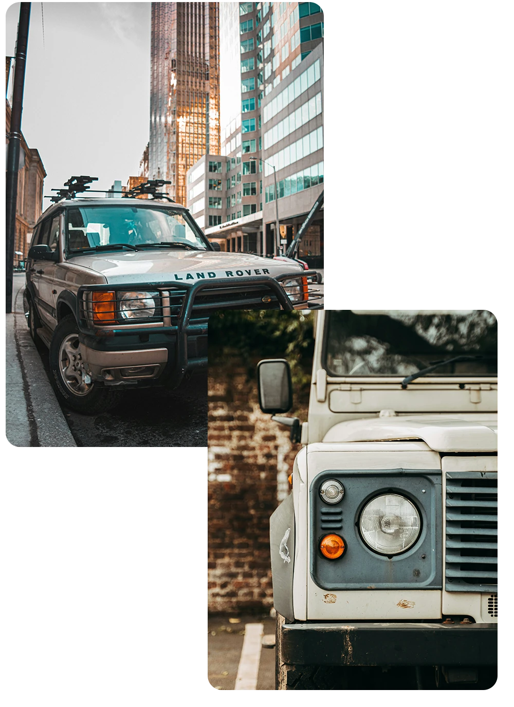 Land Rover vehicles in city and rural settings serviced by AJ 4X4 